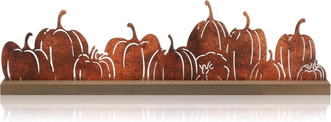 Fall Decorations for Home Fall Metal Pumpkin Sign Thanksgiving Pumpkin Table Centerpieces Thanksgiving Tiered Tray Decor with Wooden Base for Mantel Shelf Desk Home Office Kitchen Decor