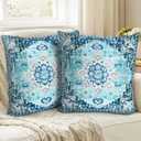 BUAEL Boho Throw Pillow Covers 18x18 inch Set of 2, Bohemian Vintage Carpet Pattern Antique Ethnic Decor Double Sided Pattern Cushion Cover Soft Pillow Case Living Sofa Room Bed Square Pillow Cover