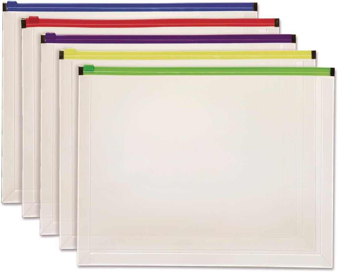 Pendaflex Poly Zip Envelope, Plastic Expanding File Pockets, Clear Zipper Pouches, Plastic Envelopes with Secure Closure, Letter Size, Assorted Color Zippers, 1 inch Expansion, 5 per Pack (85292)
