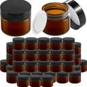 48 Pack Amber Glass Jars With Lids(2 oz),Round Glass Cosmetic Jar With Lid With Inner Liners,2 oz Glass Jars With Lids For Cream, Lotions, Powders and Ointments