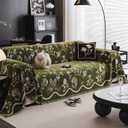 DREAMINGO Green Floral Couch Cover Farmhouse Botanical Jacquard Sofa Covers for 3 Cushion Couch Cozy Chenille Living Room Furniture Futon Sectional Sofa Slipcovers Washable, X-Large 71"x134"