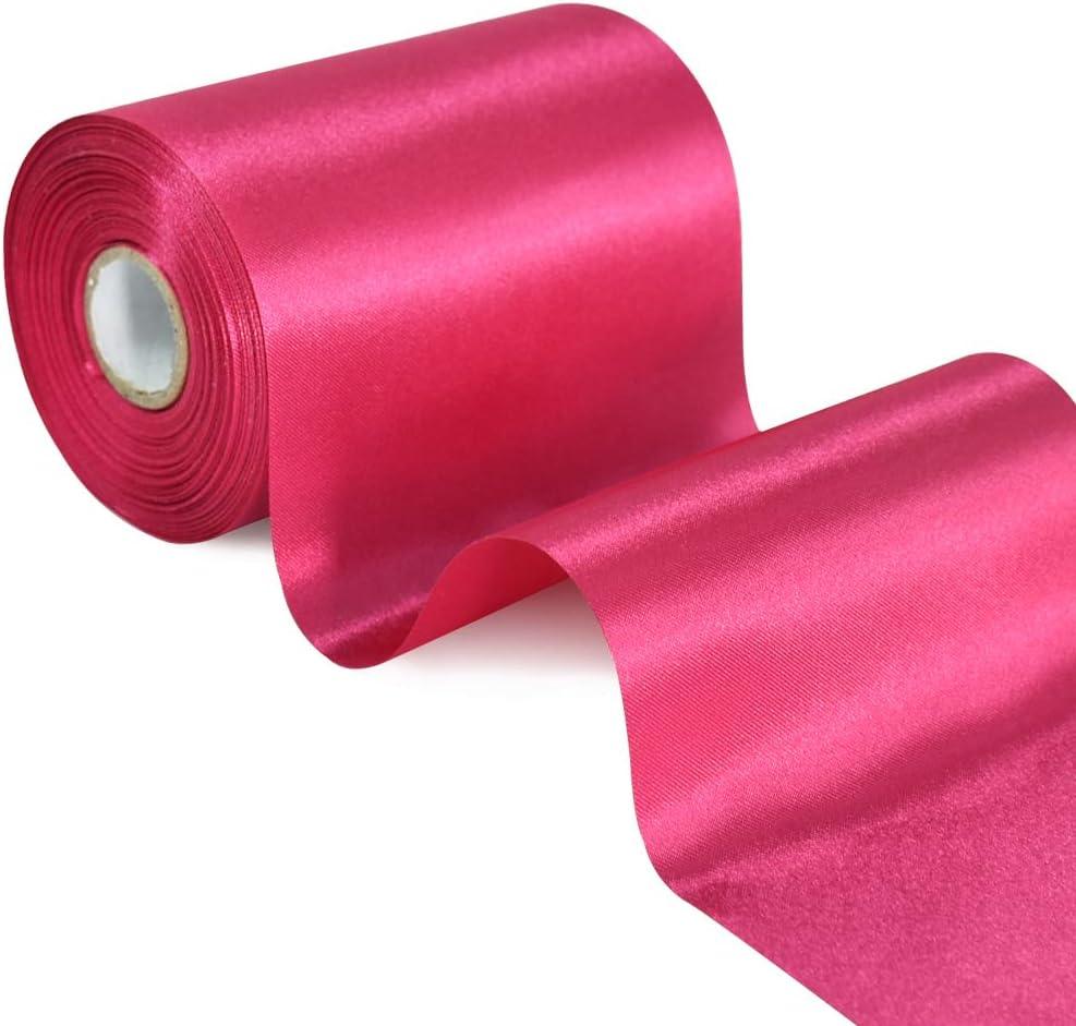 TONIFUL 4 Inch x 22 Yards Wide Hot Pink Satin Ribbon Solid Fabric Large Ribbon for Cutting Ceremony Kit Grand Opening Chair Sash Table Hair Car Bows Sewing Craft Gift Wrapping Wedding Party Decoration