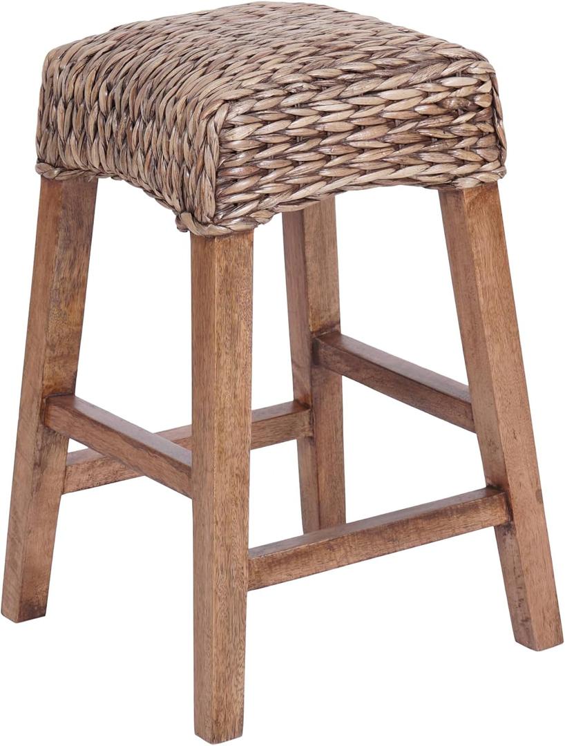 JONATHAN Y CSL1101A Maui 25.5" Rustic Bohemian Hyacinth/Wood Backless Counter Stool for Home, Kitchen, Dining Room, Workspaces, Cafes and Resturants, Brown Wash Woven Seat with Natural Wood Frame