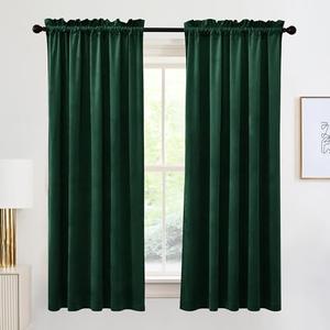 RYB HOME Velvet Curtains 72 inches Long, Rod Pocket Soft Fabric Curtains & Drapes for Bedroom Cafe, Hunter Green, W 42 x L 72, 2 Panels Set