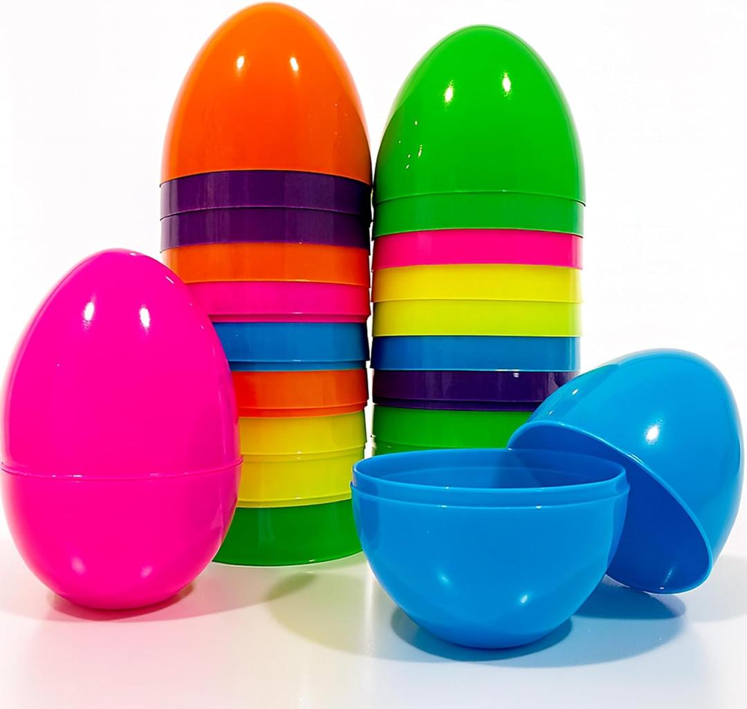 12 Pack 4.7" Large Easter Eggs, Fillable Plastic Easter Eggs in 6 Bright Colors, Separable Design for Mix & Match, Easter Egg Hunt Basket Stuffers