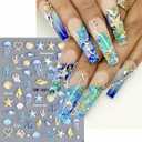 Ocean Animal Nail Stickers Decals 5D Embossed Multicolor Starfish Seashell Self-Adhesive DIY Nail Art Summer Ocean Animal Nail Design for DIY Nail Art Decorations 4 Sheets