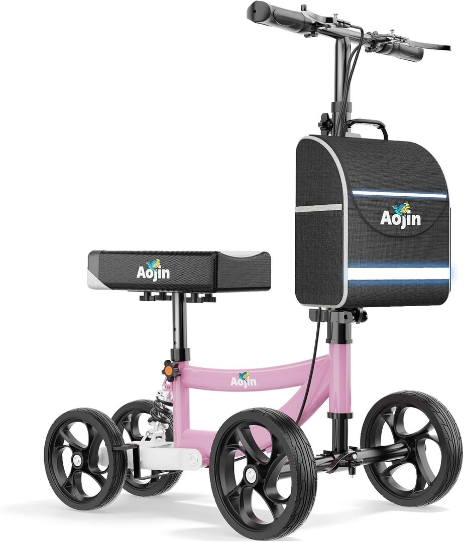 Aojin Knee Scooter for Adults for Foot Injuries, Storage Bag, 8'' Wheels
300lbs Foldable Leg Knee Scooter, Dual Brake, Adjustable Height, 13" Knee Pad, Crutch Alternative for Ankle Recovery, Pink