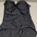 Yonique Women Strapless One Piece Swimsuit Tummy Control Bandeau Bathing Suit Cheeky Swimwear (Black, L)