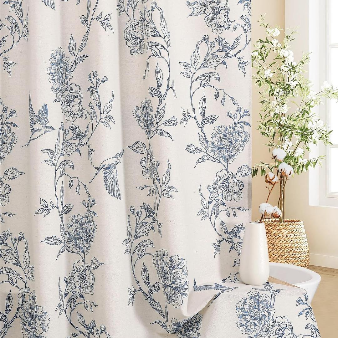 MitoVilla Blue Farmhouse Shower Curtain Set, Cotton Floral Hummingbird Cottagecore Spring Shower Curtains for Bathroom, Modern Country Bathroom Dcor, 72" W x 72" L