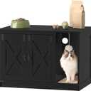 Hzuaneri Cat Litter Box Enclosure, Hidden Litter Box Cabinet Furniture with Bell, Indoor Cat House, Farmhouse Style, 31.5 x 19.7 x 20.9Inches, for Hallway, Bedroom, Black CB82404X