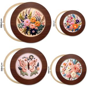 RattanView 8 Pcs Wood Embroidery Frames for Display 4, 6, 8, 10 Inch with Round Embroidery Hoop Decorative Cross Stitch Hoop Frame for Finished DIY Craft Sewing Ornaments Art