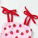 Renotemy Baby Girl Swimsuit Toddler Girls One-Piece Swimsuit Summer Beach Bikini Girl Bathing Suits with Hat 0-24 Month (Strawberry)