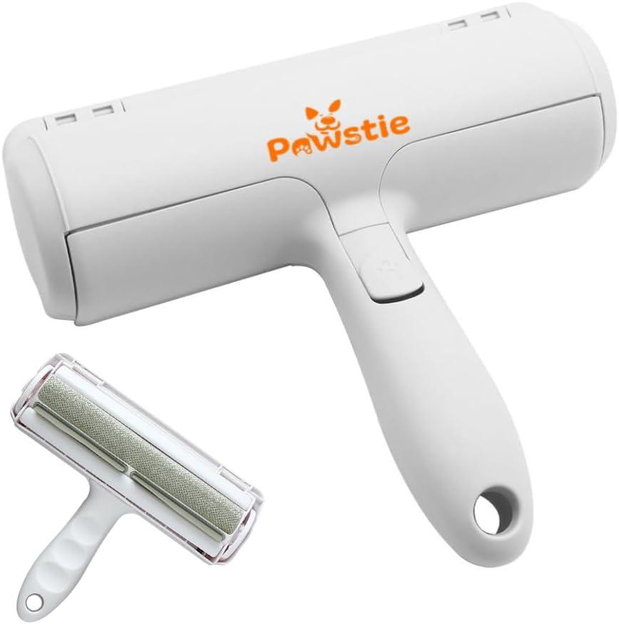 Pawstie Roller Pet Hair Remover and Reusable Lint Roller - Pawstie Cat and Dog Hair Remover for Furniture, Couch, Carpet, Clothing and Bedding - Portable, Multi-Surface Fur Removal Tool (Gray)