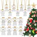 Chengu 16 Pieces Glass Angel Ornaments for Christmas Tree Clear Glass Ornaments Mini Hanging Blessing Crystal Angel Pendant Beautiful Christmas Tree Decorations for Xmas Party Decor