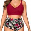 Plus Size Two Piece Swimsuit - High Waisted Bikini Set Tummy Control Bathing Suits for Women 18 W