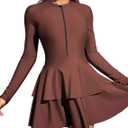 ZAFUL Women's One Piece Rash Guard Long Sleeve Modest Swimsuits Dress Zipper Bathing Suit Swimskirt, Dust Pink, L