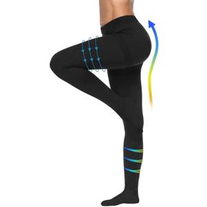 20-30mmHg Compression Pantyhose for Women, Medical Compression Stockings, High Waist Opaque Compression Tights for Lymphadema Edema, Swelling, Varicose Veins, Support Hose for Teacher Doctor (L, Black)