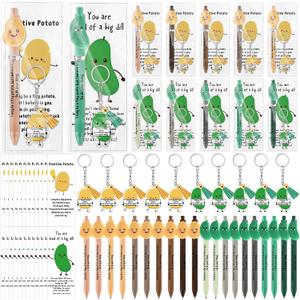 50 Set Employee Appreciation Gifts Bulk Inspirational Pickle Potato Pens and Keychains with Motivational Cards Positive Valentines Gift for Coworker Staff Office Party Favor