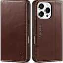 SHIELDON Case for iPhone 16 Pro 5G 2024, Genuine Leather Flip Wallet Magnetic Closure Cover Kickstand RFID Blocking Credit Card Holder Protective Case Compatible with iPhone 16 Pro 6.3" - Retro Coffee