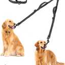 PetBonus Double Dog Leash, No Tangle Dual Leash, Reflective Walking Training Lead, 4 Comfortable Padded Handles for 2 Dogs with Collapsible Bowl and Waste Bags (Black, Large)
