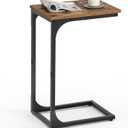  C-Shaped End Table, Small Side Table for Couch, Sofa Table with Metal Frame for Living Room, Bedroom, Bedside, Rustic Brown and Black