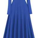 Women Metallic Bi Color Liturgical Praise Dance Dress Long Sleeve Lyrical Dancewear Church Maxi Robe Worship Costume (Small, # Royal Blue + Gold)
