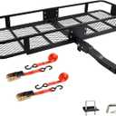 Folding Hitch Mount Cargo Carrier Basket 60x20x6 Rear Luggage Rack Basket,500LBS Capacity, Hitch Mount for 2" Receivers, Powder Coating, Heavy Duty, Durable, Easy Assembly, Straps Stabilizer