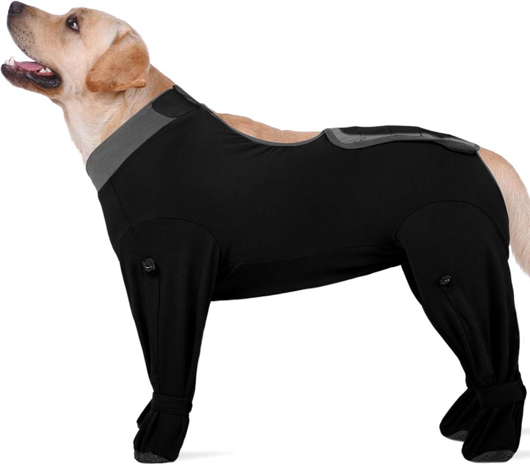 ROZKITCH Dog Recovery Suit for Abdominal Wounds & Post-Surgery, Full Coverage Bodysuit, Anti-Licking Shedding & Wound Protection, E-Collar Alternative for Extra Large Dogs Black 4XL
