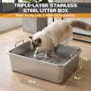 Triple-Tier Stainless Steel Sifting Cat Litter Box, Extra Large 23.6" x 15.7" High Shield Litter Pan with Dual Handles, Non-Stick Easy Clean Cat Box for Large Breeds & Multi-Cat Households