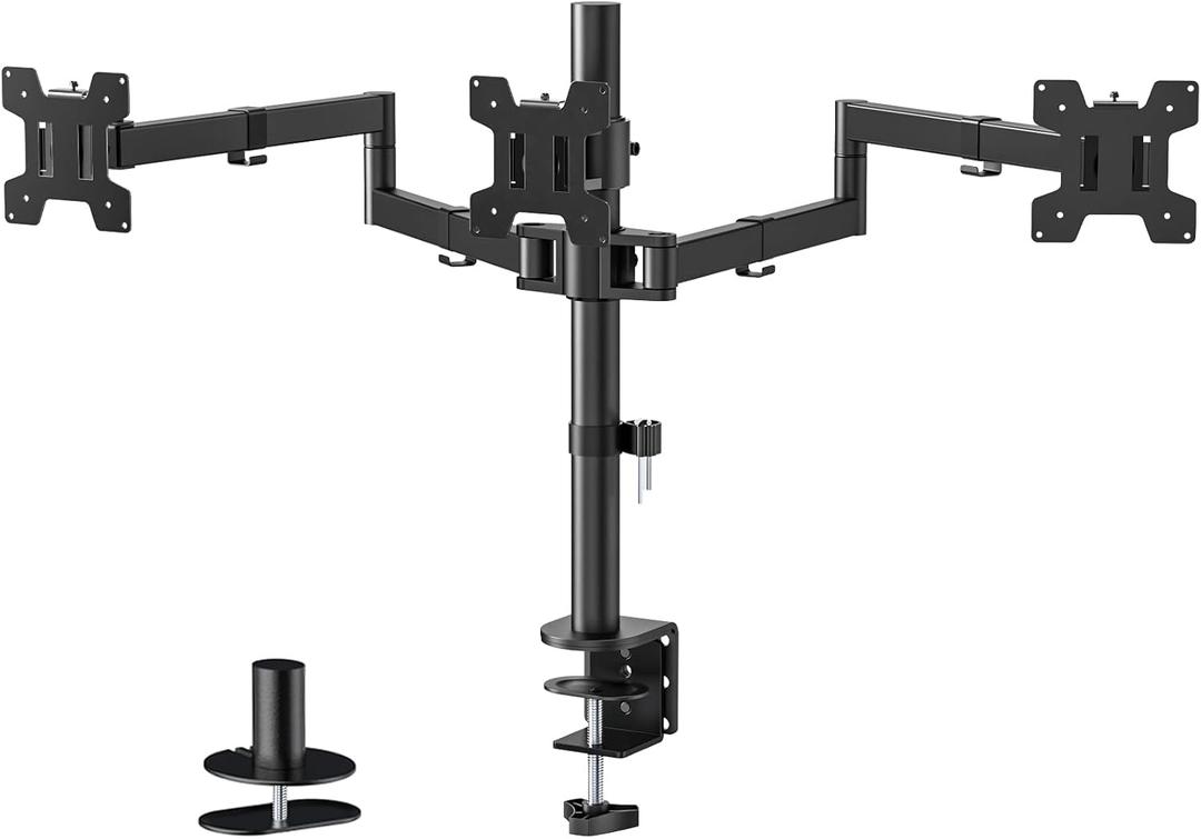 WALI Triple Monitor Mount, 3 Monitor Desk Mount for 13-27 inch Computer Screens, Holds up to 22 lbs, Triple Monitors Stand for Desk, with Tilt, Swivel, Rotation, VESA 75/100mm (M003S), Black
