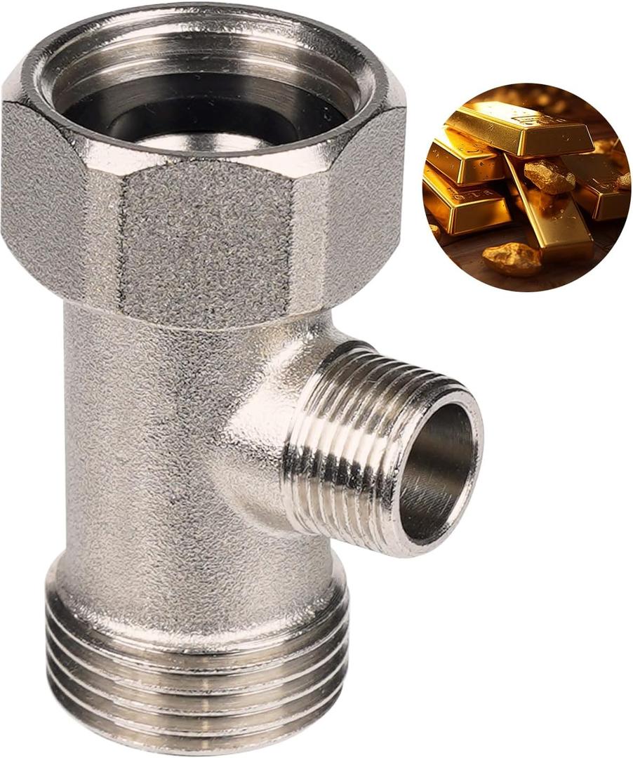 Hibbent Bidet T Adapter, Metal T Valve for Bidet(7/8 x 7/8 x 3/8), 3 Way Tee Connector Bidet Attachment for Toilet