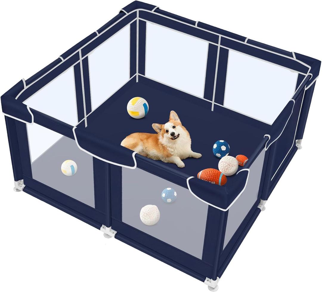 Dog Playpen 50  50 inch, Puppy Playpen with Bottom, 32 Inch Height Pet Playpen (Royal Blue)