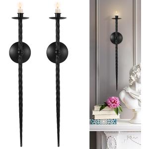 Black Wall Candle Holder 23.5 Inch Large Candle Wall Sconce Candle Sconces Wall Decor Set of 2 Wall Mount Candle Holders Decor for Dining Room, Living Room, Office, Bathroom