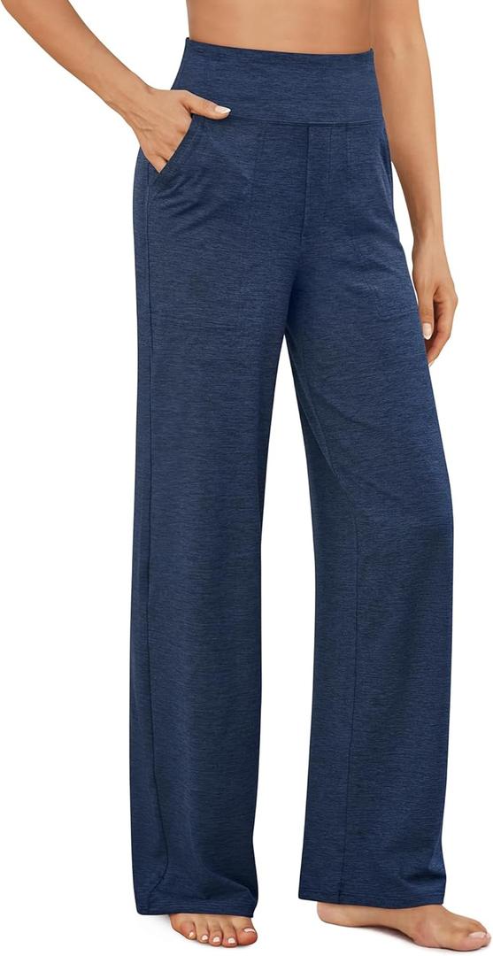 G4Free EverGoing Yoga Pants Women Wide Leg Pants with Pockets High Waist Stretch Dress Casual Sweatpants Petite/Regular/Tall (XX-Large, Navy Heather)
