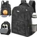 Bowling Ball Backpack with Shoe Compartment, Single Ball Bag for Men & Women, Protective Ball Holder & Ventilated Shoe Storage, Multi-Pocket Bowling Gear Bag for League & Casual Bowlers (Dk Green)