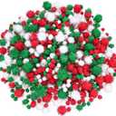 Livder Christmas Pom Poms Pompoms Red Green White Glitter Fluffy Balls, DIY Art Crafts Decorations Supplies (4 Sizes, 900 Pieces) (Variety Pack)