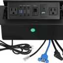 Table Pop Up Outlet, Desktop Pop Up Socket Center Countertop Socket Multimedia Strip Socket Connection Box Countertop with USB 3.0/2AC/2HDMI/USB-A/USB-C/LAN for Conference Desk Office (Black-3)