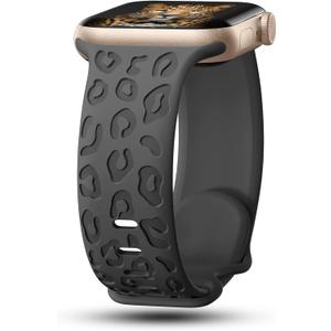 CreateGreat Engraved Bands Compatible with Apple Watch Band 40mm 41mm 38mm 42mm 44mm 45mm 46mm 49mm, Leopard Pattern Soft Silicone Strap Compatible with iWatch Series 10 9 8 7 6 5 4 3 2 1 SE Ultra (Leopard-Dark Grey)