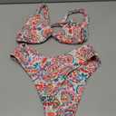 geluboao Bikini Set for Women Solid V Neck Knot Front Push Up High Leg Thong Two Piece Size Small