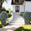 HyeFlora 26'' Artificial Boxwood Topiary Trees with Lavender 2 Pack Fake Plants for Outdoor Indoor Artificial Shrubs with Metal Ground Spike UV Resistant Fake Bushes for Front Porch Garden, Purple