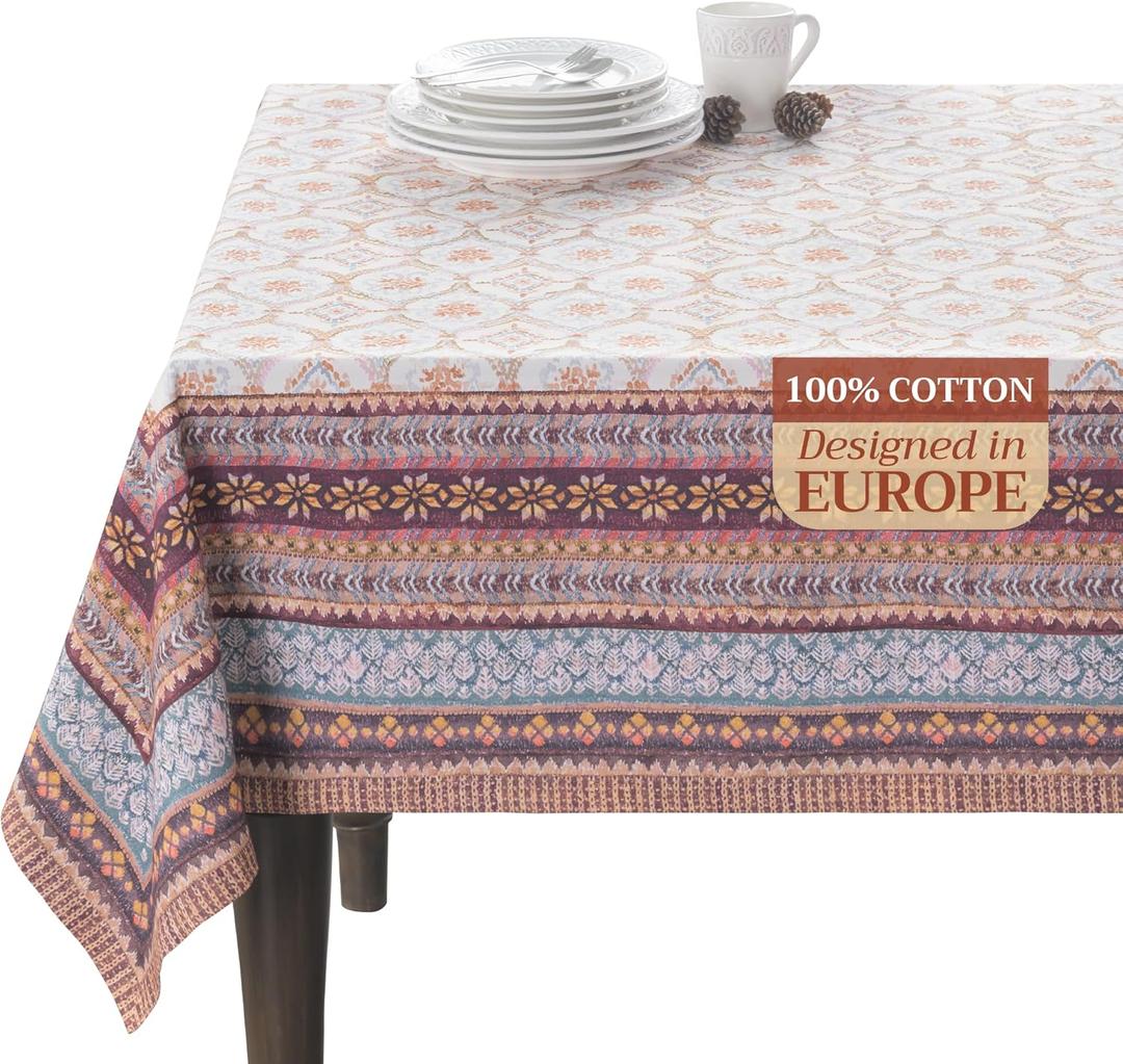 Maison d' Hermine Table Cloth Rectangle Table 100% Cotton 54 x 72 Inches Fall Tablecloth Reusable Everyday Use for Thanksgiving Christmas Decorations Dining Farmhouse Party (Fair Isle)