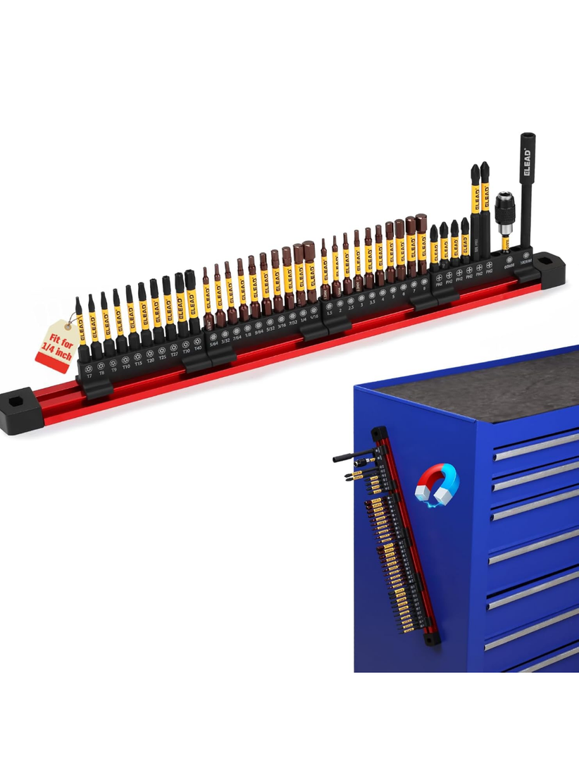 ELEAD 38-Piece Hex | Torx | Phillips Screwdriver Bit Set with 2.5” & 4” Bit Holder, Magnetic Bit Storage Rail, Allen Wrench Drill Bit Set, Tamper Proof Star Bit Set, S2 Steel