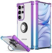 DAUPIN for Galaxy S25 Case Clear with 360 Rotation Metal Ring Holder Stand, Support Magnetic Car Phone Mount Soft TPU Bumper PC Hard Protective Phone Case for Samsung S25 5G (Purple Blue)