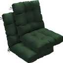 Outdoor Chair Cushions Set of 2, 42x21x4 Inch Patio Cushion for Dining/Rocking Chairs, High Back Soft Seat Pad with Ties, Indoor Outside Use, Fade-Resistant & Waterproof, Dark Green