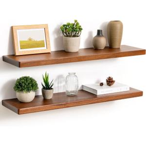 Fun Memories 30 Inch Floating Shelves, Rustic Solid Wood Wall Shelves Set of 2, 8 Inch Deep Floating Shelf for Bathroom, Bedroom, Heavy-Duty Wooden Shelf Wall-Mounted for Home Decor & Storage