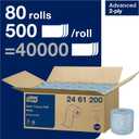 Tork Advanced Toilet Paper Roll, White, Compatible with T24 Dispensers, 2-ply, Soft Tissue, 80 rolls x 500 sheets (2461200)