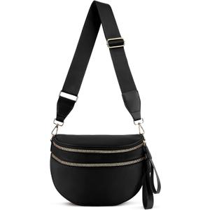 Bum Bags for Women Nylon Crossbody Bag Solid Spacious Cresent Sling Belt Half Moon Purse with Adjustable Strap Trendy Satchel