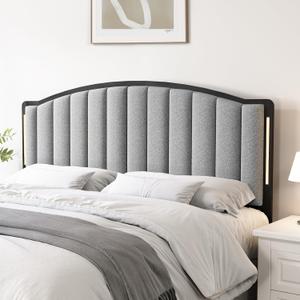 Headboard for Full Size Bed with LED Lights, Upholstered Vertical Channel Tufting Head Boards, Linen Fabric Bed Headboard Only, Attach Frame, Ideal for Bedroom, Dorm, Guest Room, Grey