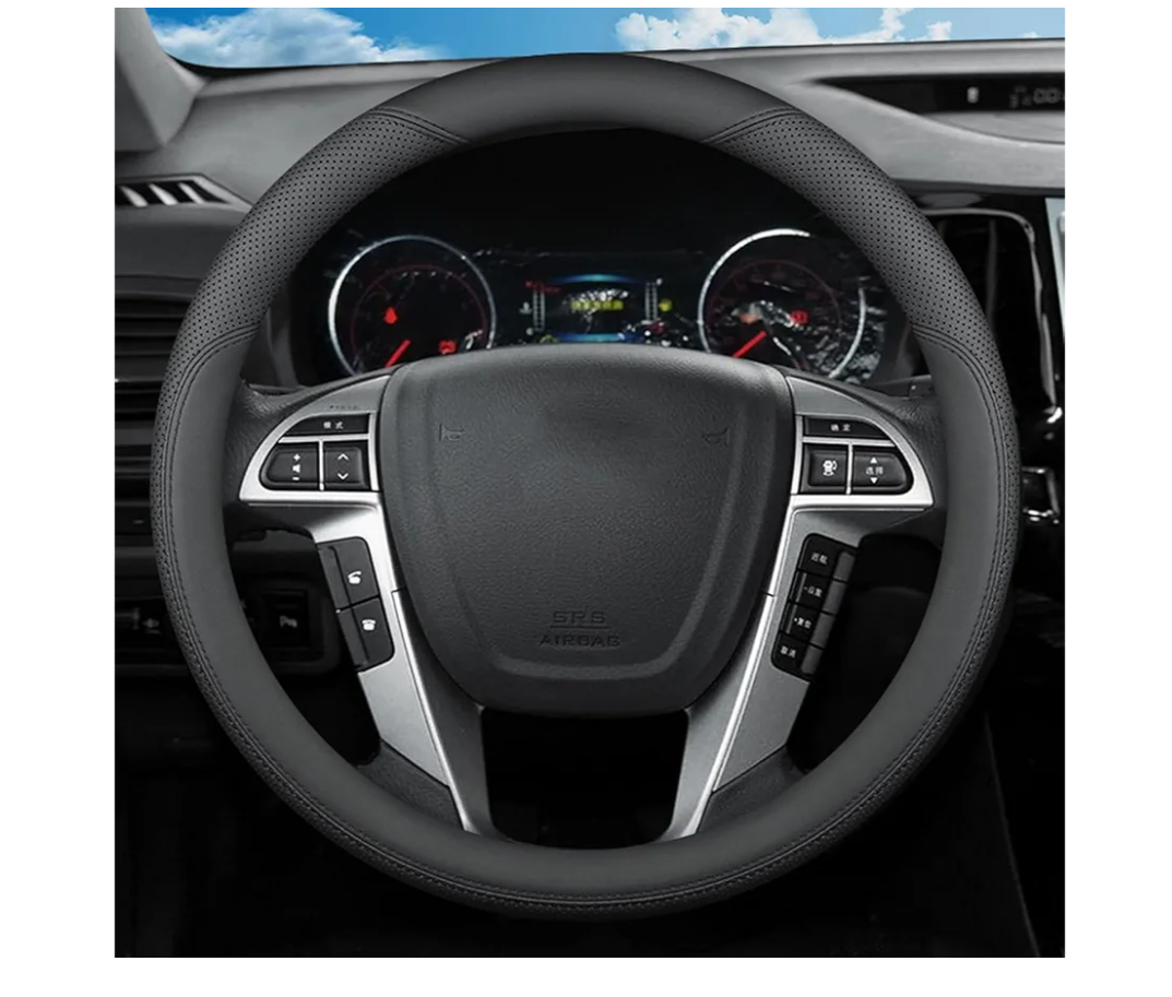 XHRING Car Steering Wheel Cover for Toyota Tacoma 20122025 Tundra 20002025 4Runner 102025 Sequoia 142025 2/4 Door SR5 Trail Limited Platinum TRD Pro Off Road 4x4 Sport Accessories, Leather Black L