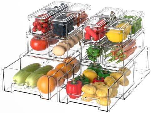 damynuo 5Pack Fridge Organizer Bins, Clear Refrigerator Organizing  Drawers, Stackable Food, Vegetable and Fruit Containers for Fridge Organizers and Storage